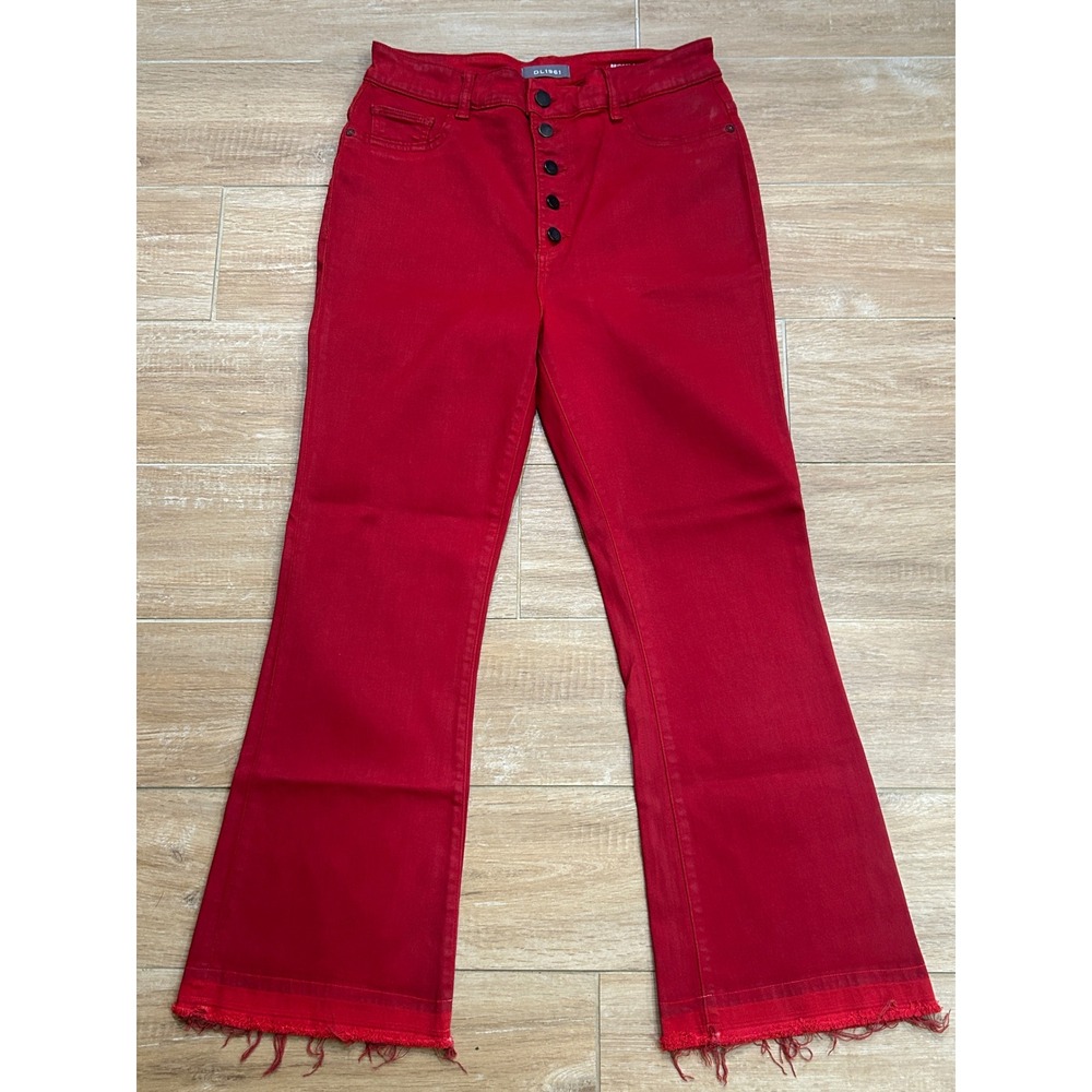 DL1961‎ Bridget Cropped High Rise Instasculpt Boot Cheri Red Jeans - Size 32